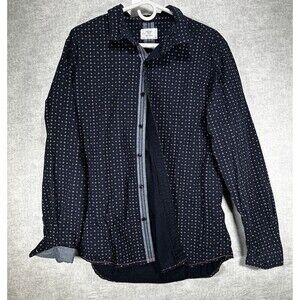 Level Ten Shirt Men's Large Navy Blue Flip Cuffs Button Front Modern Long Sleeve